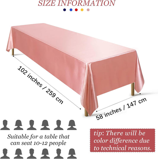 Ruisita Satin Party Tablecloth Table Cover 58 x 102 Inches Wedding Rectangle Bright Silk Tablecloth Table Cover Smooth Fabric Tablecloth Table Decor for Wedding Banquet Table Decoration, Rose Gold