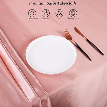 Ruisita Satin Party Tablecloth Table Cover 58 x 102 Inches Wedding Rectangle Bright Silk Tablecloth Table Cover Smooth Fabric Tablecloth Table Decor for Wedding Banquet Table Decoration, Rose Gold