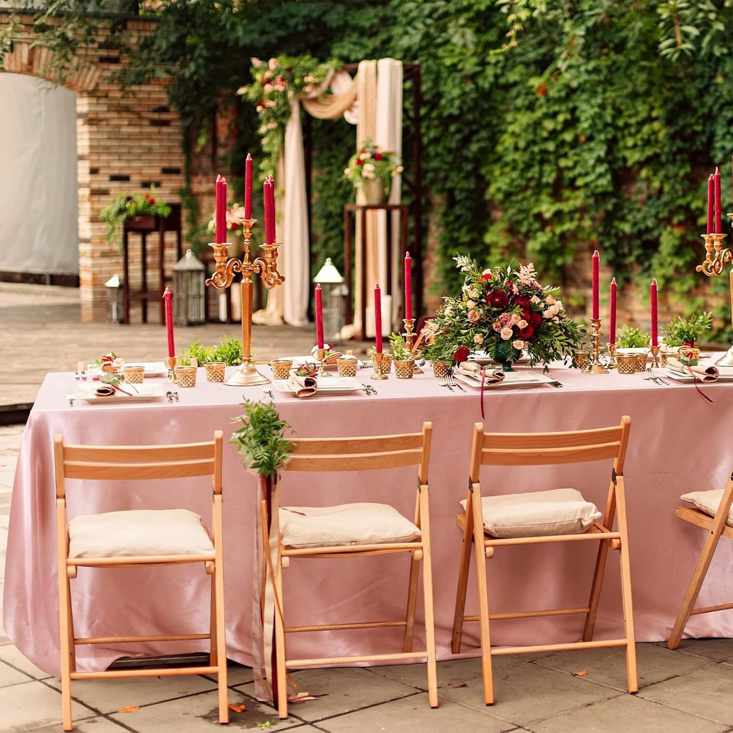 Ruisita Satin Party Tablecloth Table Cover 58 x 102 Inches Wedding Rectangle Bright Silk Tablecloth Table Cover Smooth Fabric Tablecloth Table Decor for Wedding Banquet Table Decoration, Rose Gold