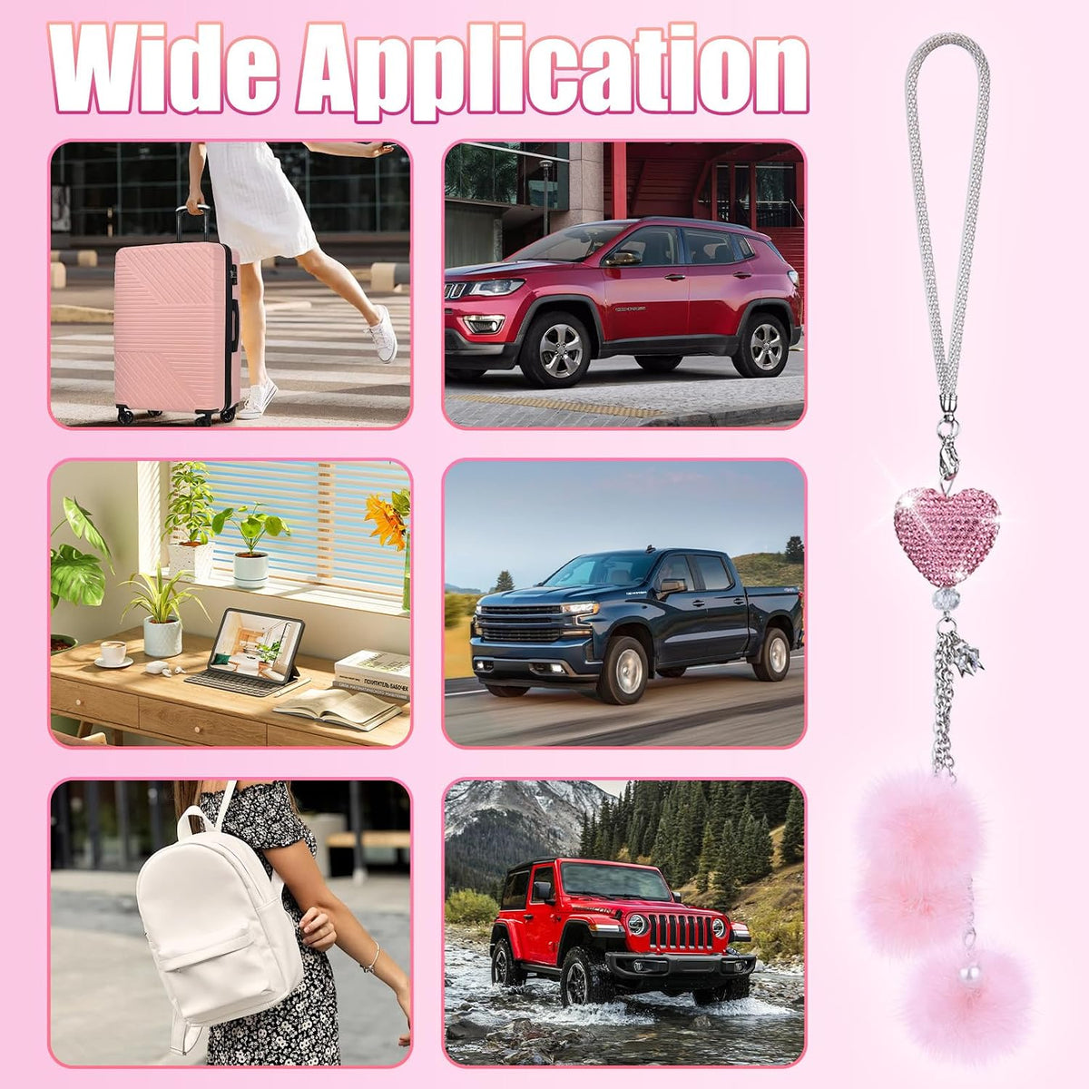Bling Car Hanging Ornament, Bling Car Mirror Hanging Accessories for Women