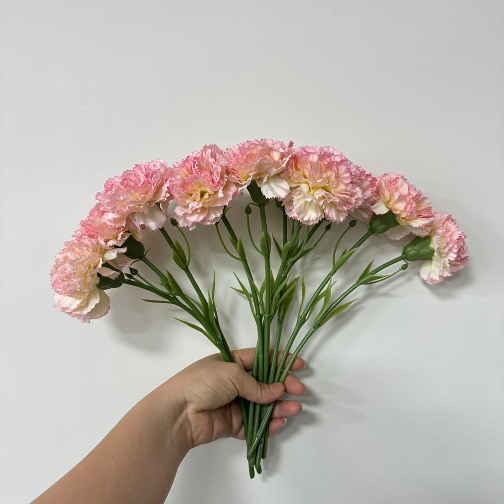 10 Stem Artificial Flowers Carnations Bouquets,11inch Real Touch Flowers with Stems,Silk Petals Fake Flowers Forever Plants for Wedding Flower Bouquet Centerpieces Bridal Shower Birthday (Pink)