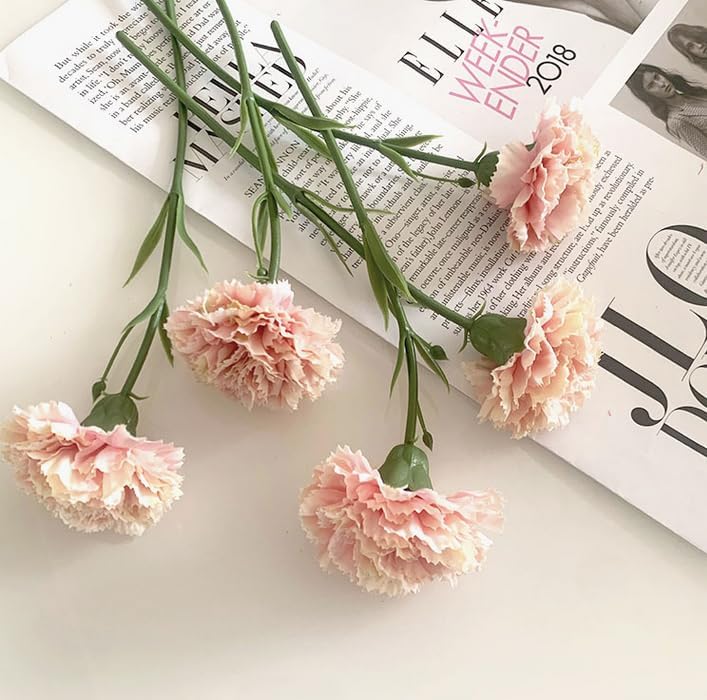 10 Stem Artificial Flowers Carnations Bouquets,11inch Real Touch Flowers with Stems,Silk Petals Fake Flowers Forever Plants for Wedding Flower Bouquet Centerpieces Bridal Shower Birthday (Pink)