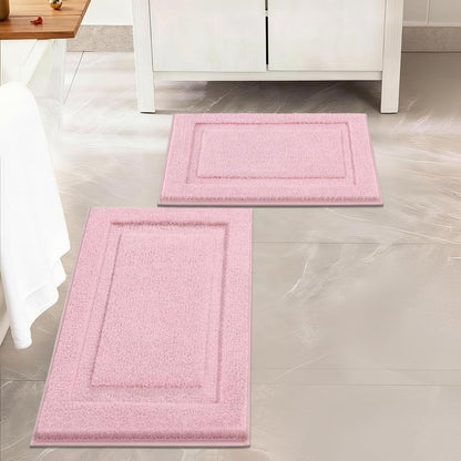 Soft Microfiber Bathroom Rugs Set of 2 Pieces, Pink