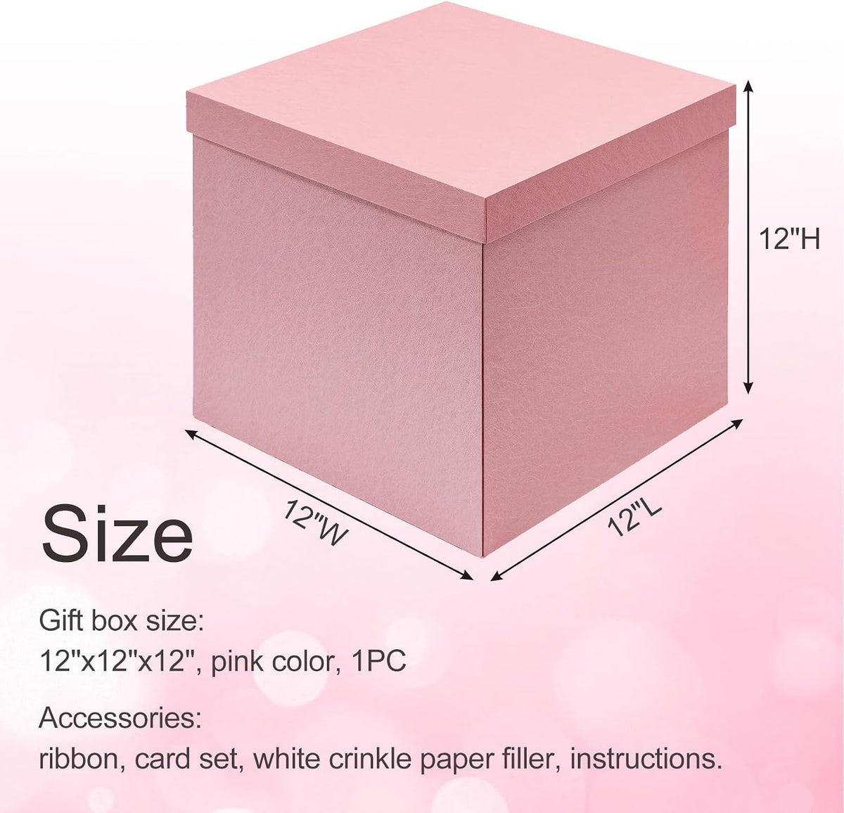 12x12x12 Inches Large Gift Box with Lid for Presents Pink 1 Pack
