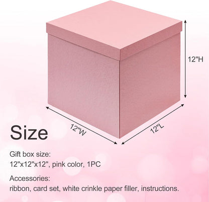 12x12x12 Inches Large Gift Box with Lid for Presents Pink 1 Pack