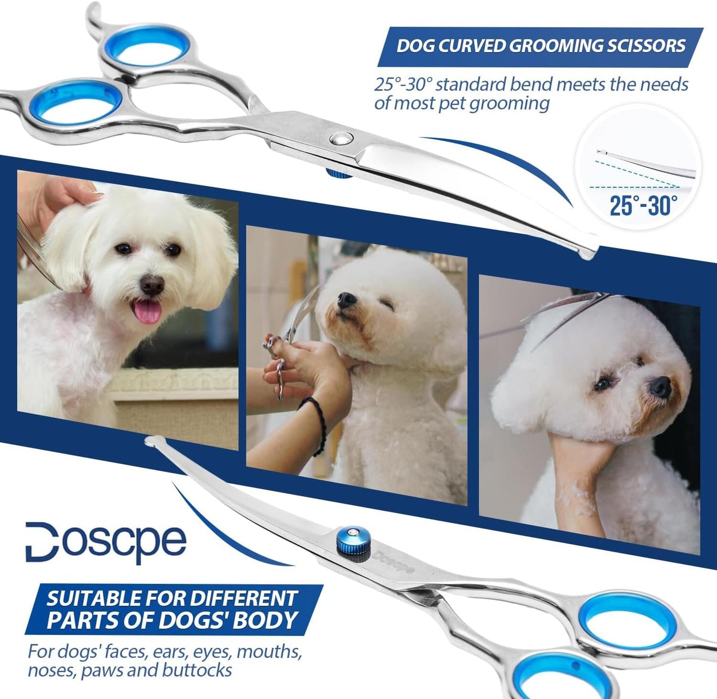 6 in 1 Professional Dog Grooming Scissors Set Pet Hair Cutting Shears Kit, Stainless Steel with Safe Rounded Tips for Dog Cat Other Animals, Right Left Handed