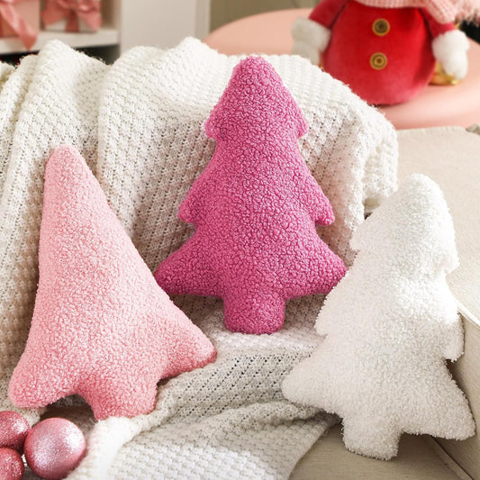 3 Pcs Christmas Tree Throw Pillows Pink White Decorative Pillows