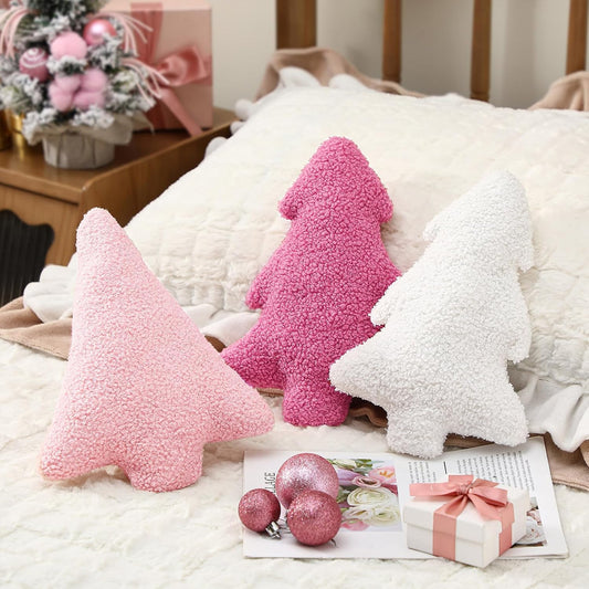 3 Pcs Christmas Tree Throw Pillows Pink White Decorative Pillows