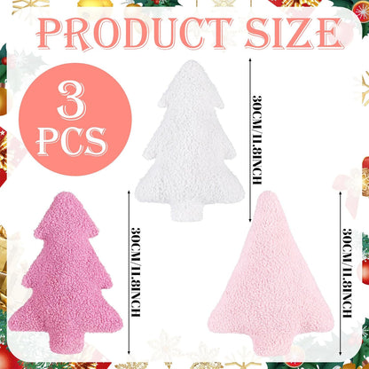 3 Pcs Christmas Tree Throw Pillows Pink White Decorative Pillows