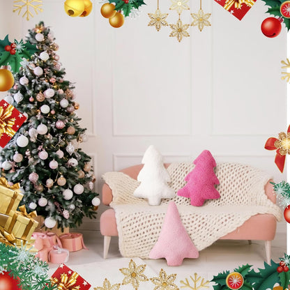 3 Pcs Christmas Tree Throw Pillows Pink White Decorative Pillows
