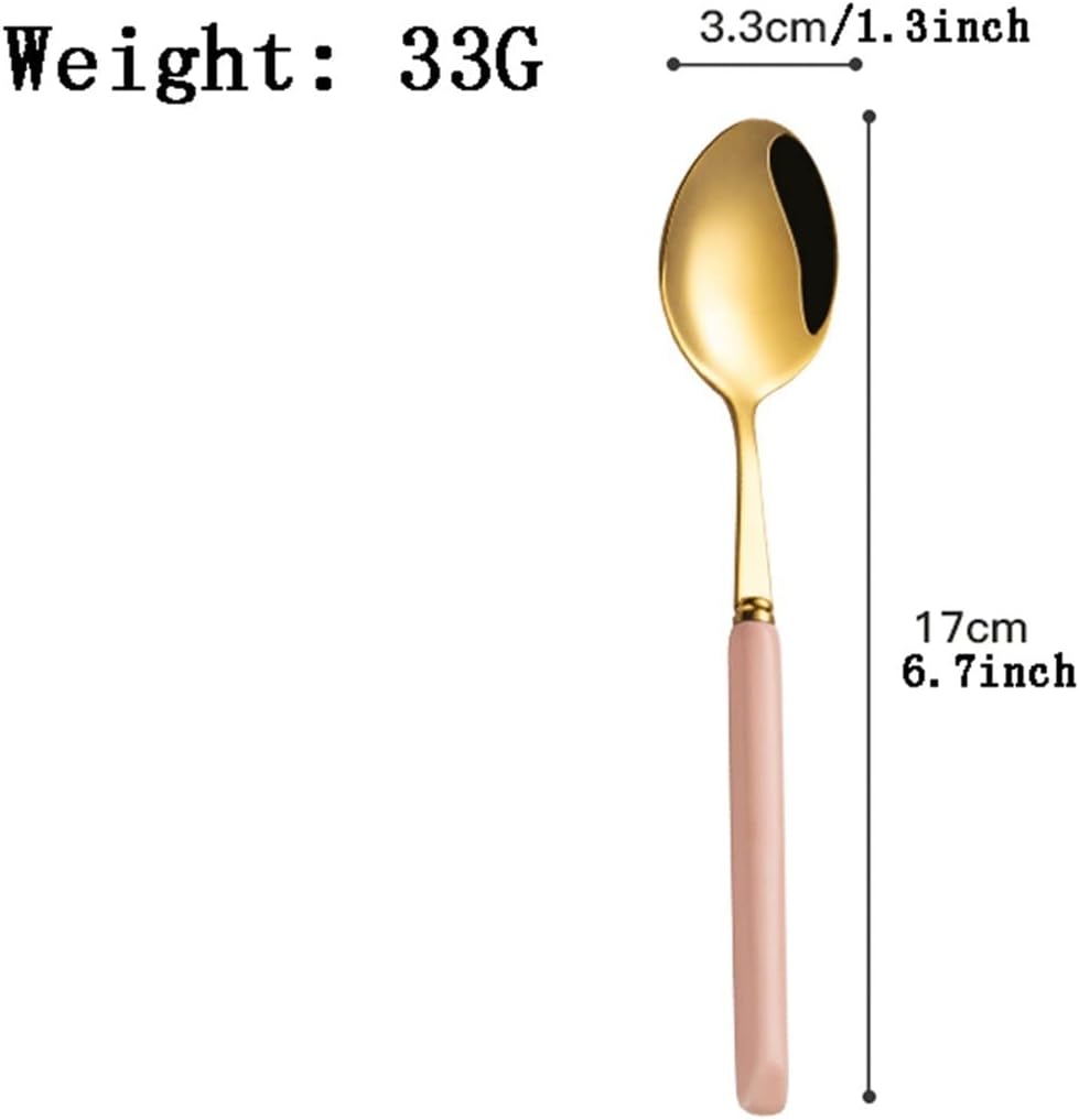 Bulk Spoons Set Household Spoon Stainless Steel Delicate Long Handle Spoon Large and Small Special Dessert Spoon Watermelon Spoon Spoons for Eating (Color : Pink, Size : Small)