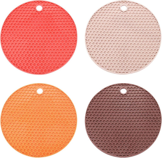 Silicone Trivet Mats for Hot Dishes 6 Inch, 4 Pcs Multi-Functional Non-Slip Hot Pads Heat Resistant Pot Holder Hot Plate Mats for Kitchen Counter Table, Red/Pink/Orange/Coffee