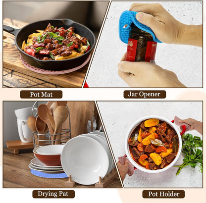 Silicone Trivet Mats for Hot Dishes 6 Inch, 4 Pcs Multi-Functional Non-Slip Hot Pads Heat Resistant Pot Holder Hot Plate Mats for Kitchen Counter Table, Red/Pink/Orange/Coffee