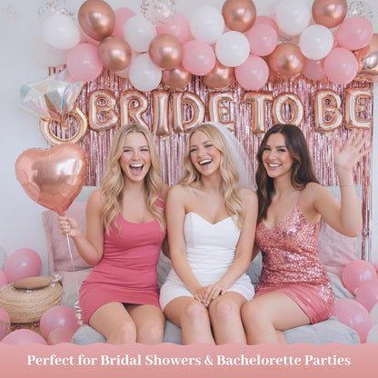 Rose Gold Bridal Shower Decorations, 62-Piece Pink Bachelorette Party Decorations with Bride to Be Banner, Confetti Balloons, Bride Sash, Veil, Fringe Curtain & Photo Props