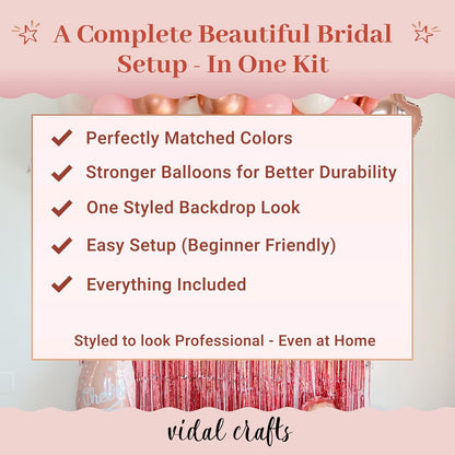 Rose Gold Bridal Shower Decorations, 62-Piece Pink Bachelorette Party Decorations with Bride to Be Banner, Confetti Balloons, Bride Sash, Veil, Fringe Curtain & Photo Props