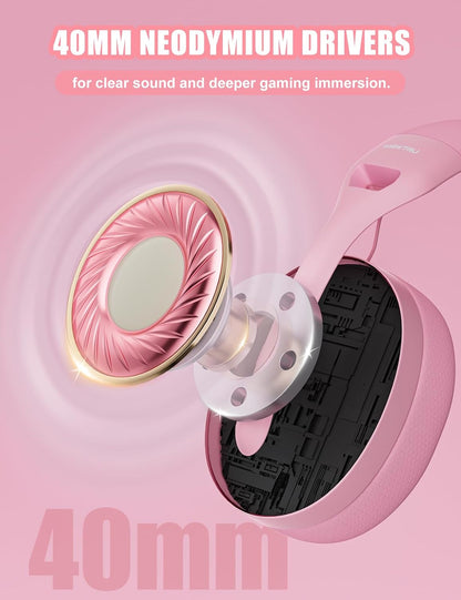 Wired Pink Gaming Headset for PS5, Xbox, Xbox Series X|S, PC, PS4