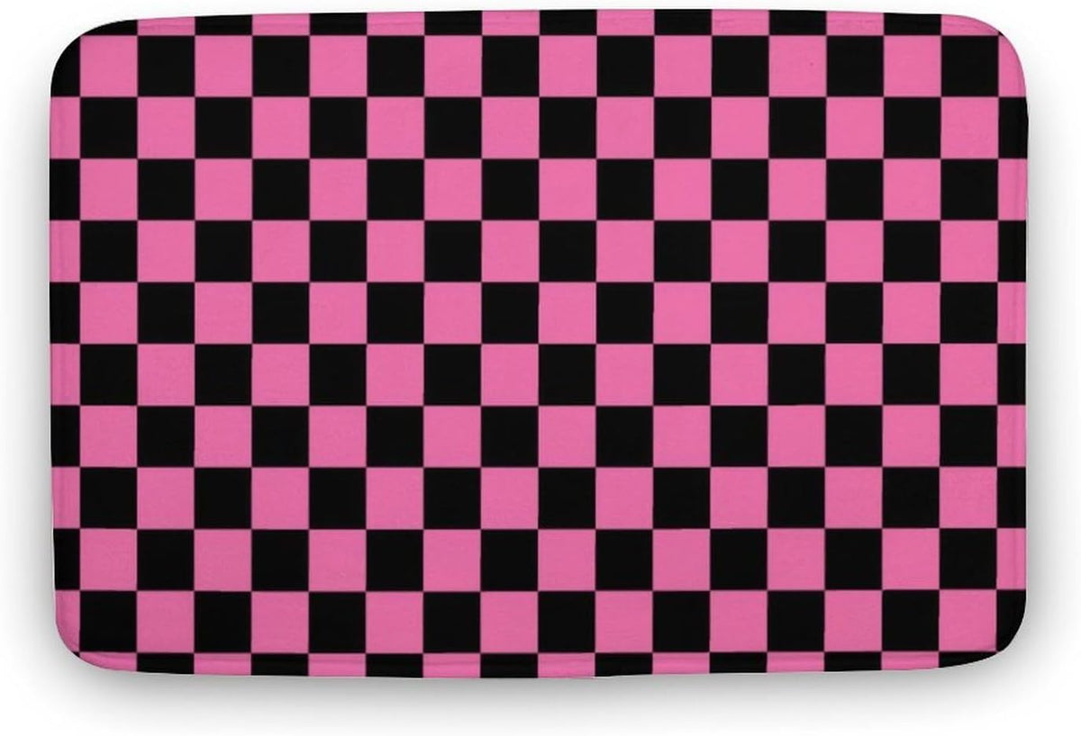 Checkered Black and Pink Bath Mat Rug 30x20, Ultra Soft Bathroom Rug, Non Slip and Absorbent Bath Rug Carpet for Bathroom Floor, Tub and Shower