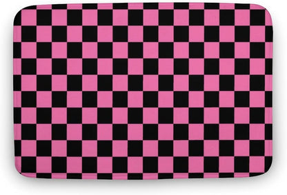 Checkered Black and Pink Bath Mat Rug 30x20, Ultra Soft Bathroom Rug, Non Slip and Absorbent Bath Rug Carpet for Bathroom Floor, Tub and Shower