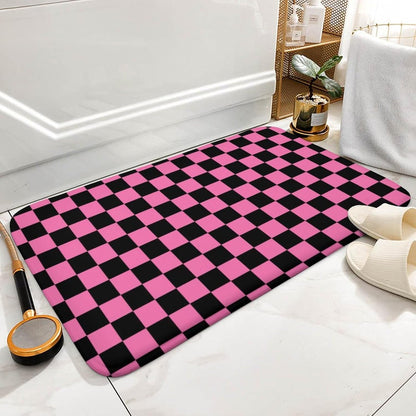 Checkered Black and Pink Bath Mat Rug 30x20, Ultra Soft Bathroom Rug, Non Slip and Absorbent Bath Rug Carpet for Bathroom Floor, Tub and Shower