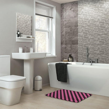Checkered Black and Pink Bath Mat Rug 30x20, Ultra Soft Bathroom Rug, Non Slip and Absorbent Bath Rug Carpet for Bathroom Floor, Tub and Shower
