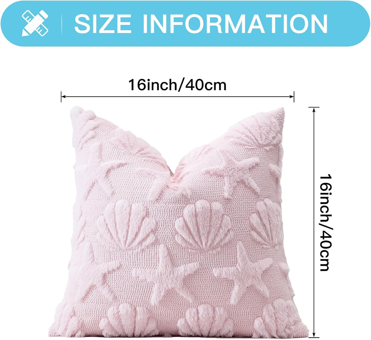 Shell Starfish Throw Pillow Cover Set of 1 Beach Seaside Cushion Cover for Sofa 16x16 Inch Square Spring Summer Soft Plush Short Wool Velvet Pillowcase Holiday Decor Pink