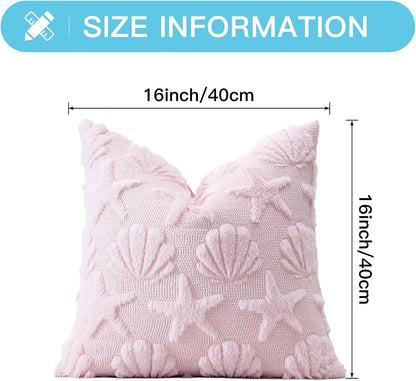 Shell Starfish Throw Pillow Cover Set of 1 Beach Seaside Cushion Cover for Sofa 16x16 Inch Square Spring Summer Soft Plush Short Wool Velvet Pillowcase Holiday Decor Pink