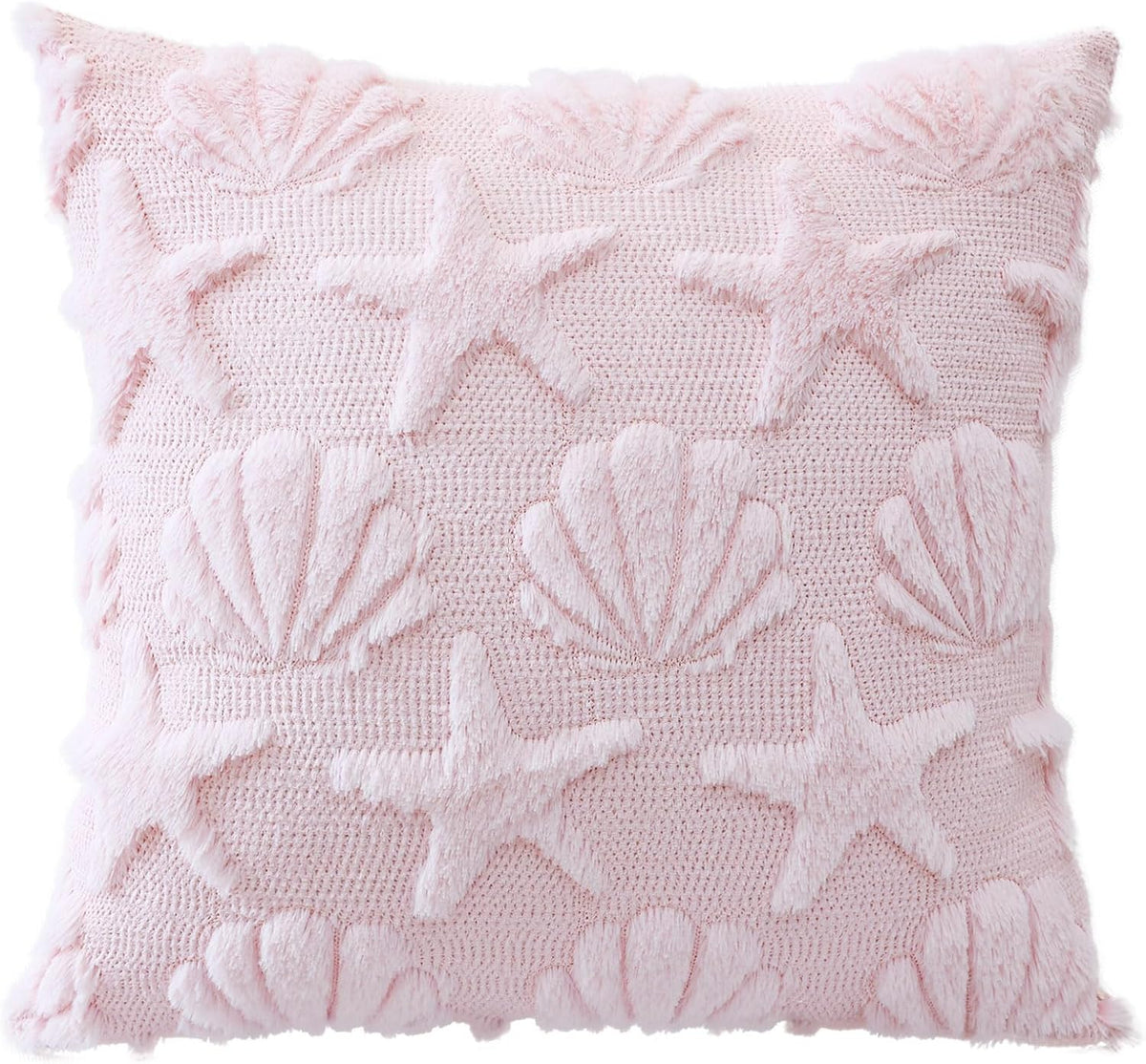 Shell Starfish Throw Pillow Cover Set of 1 Beach Seaside Cushion Cover for Sofa 16x16 Inch Square Spring Summer Soft Plush Short Wool Velvet Pillowcase Holiday Decor Pink