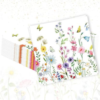 Flower Butterfly Napkins Tea Party Napkins Wildflower Party Decorations for Party Wedding Baby Shower Bridal Shower
