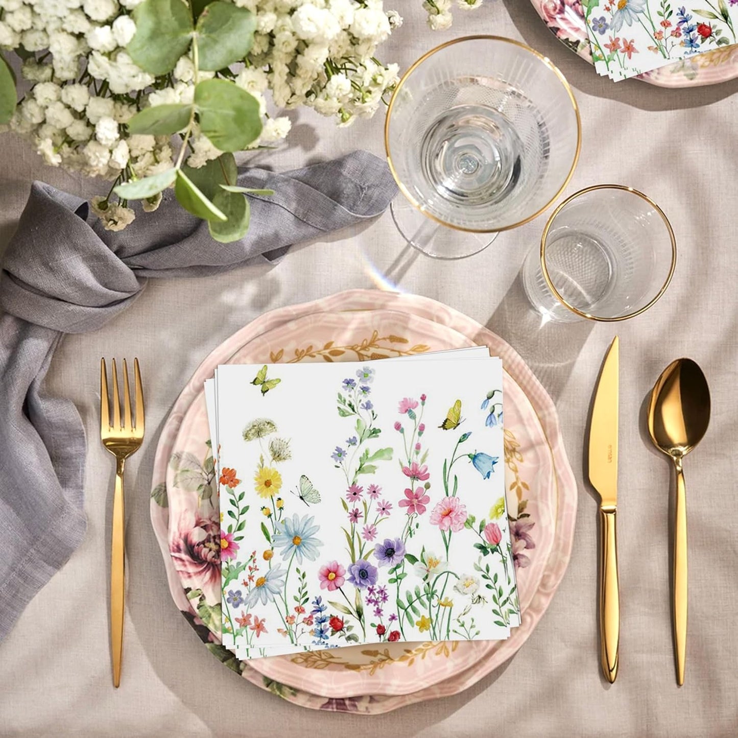 Flower Butterfly Napkins Tea Party Napkins Wildflower Party Decorations for Party Wedding Baby Shower Bridal Shower