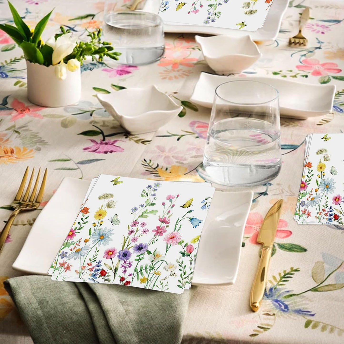 Flower Butterfly Napkins Tea Party Napkins Wildflower Party Decorations for Party Wedding Baby Shower Bridal Shower