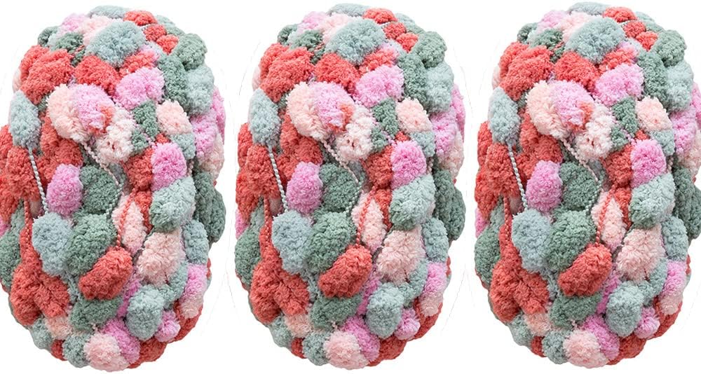 3 Pack Pomp-A-Doodle Yarn,Mixed Color, Used for Car seat Cushion, Baby Blanket and Other DIY Knitting Yarn Craft Projects (Peach Orchard)