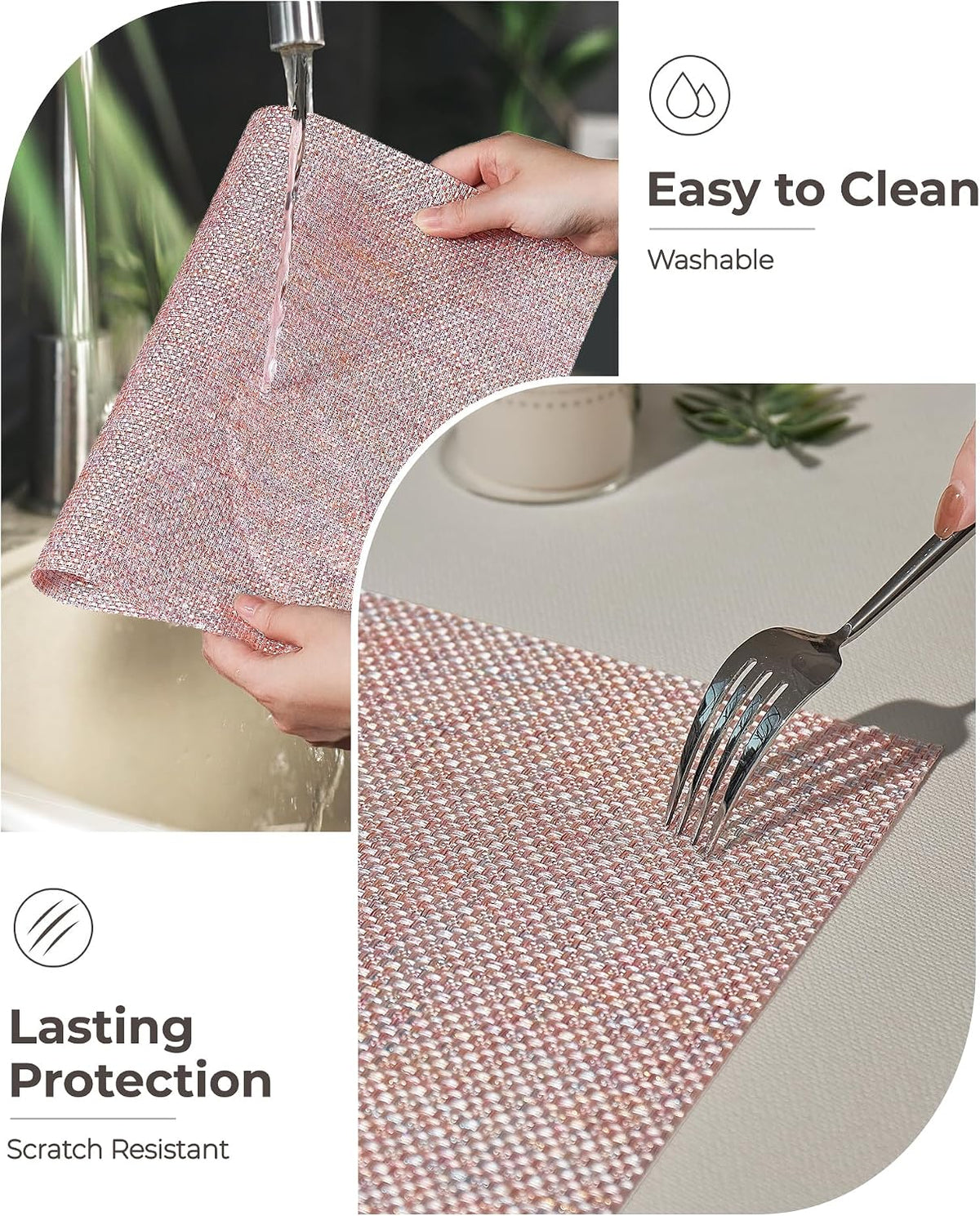 Leetaltree Woven Vinyl Placemats Set of 8,Pink Iridescent