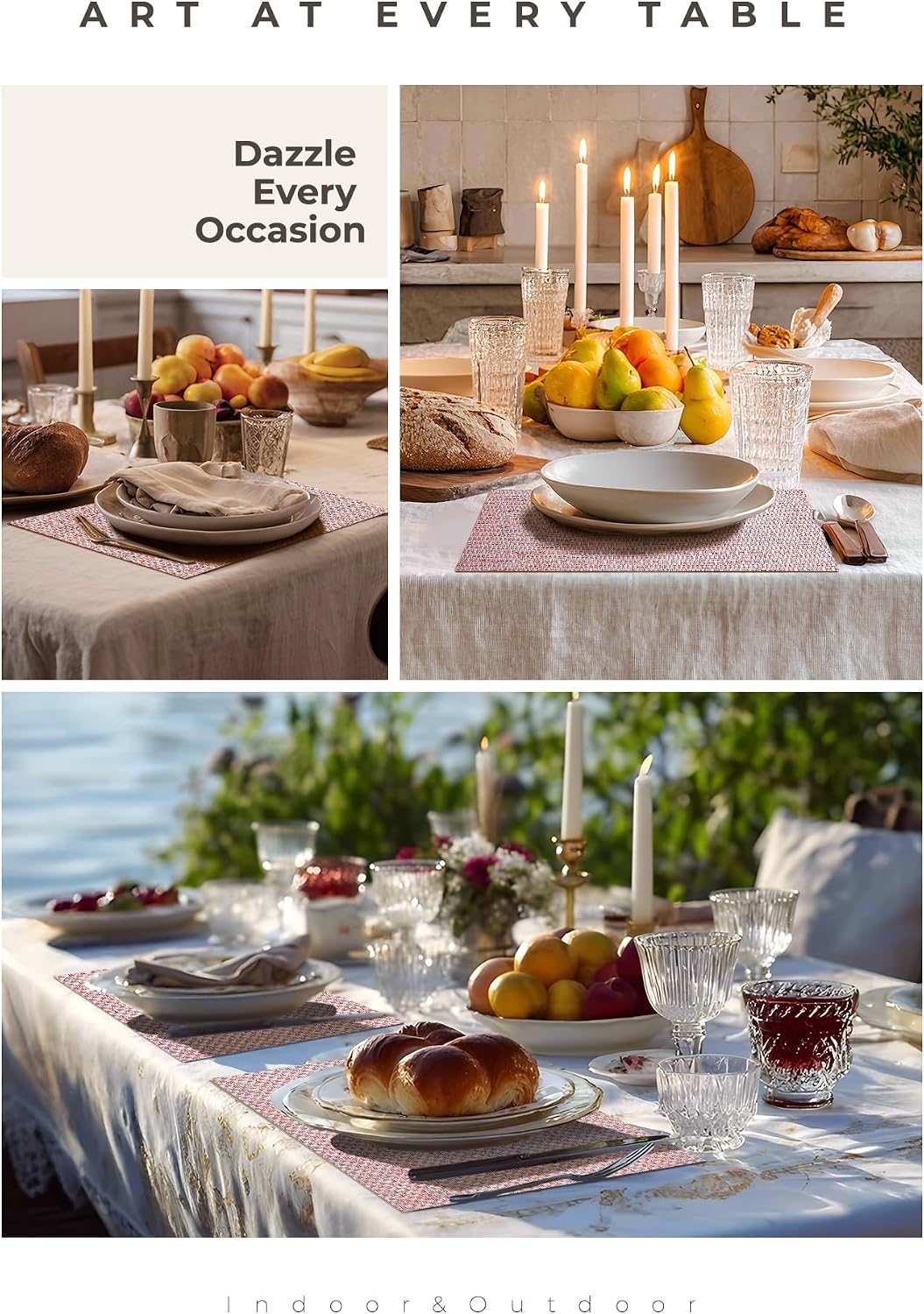 Leetaltree Woven Vinyl Placemats Set of 8,Pink Iridescent