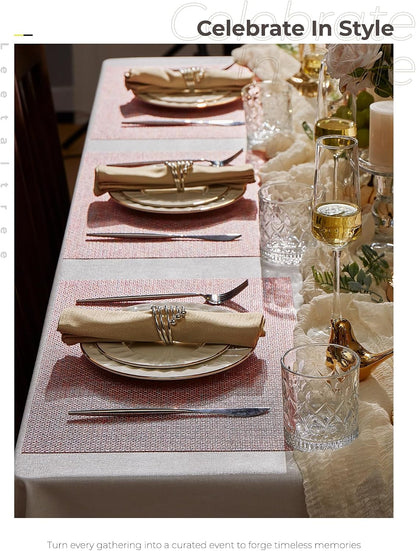Leetaltree Woven Vinyl Placemats Set of 8,Pink Iridescent