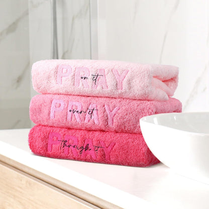 3 Pink Bathroom Towels, Pray on It