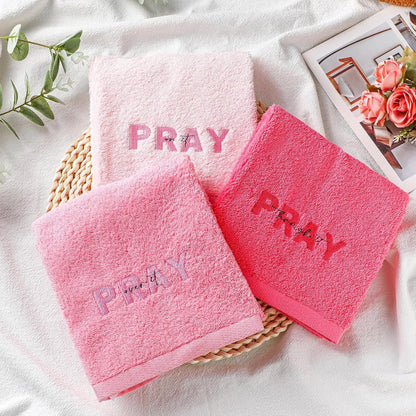 3 Pink Bathroom Towels, Pray on It