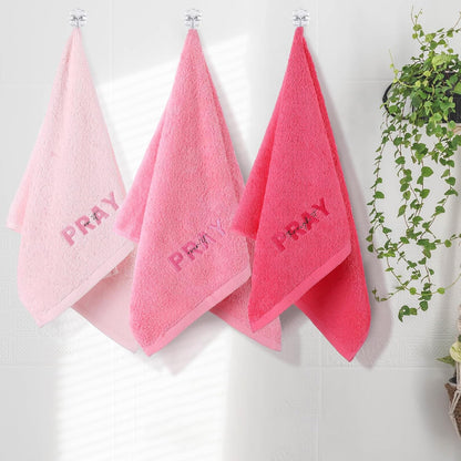 3 Pink Bathroom Towels, Pray on It