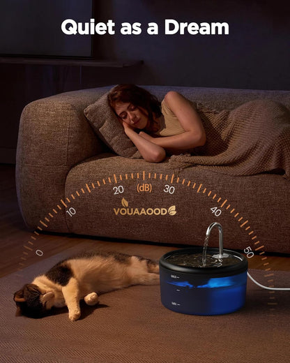 Cat Water Fountain for Cats Inside: Pet Water Fountain - Auto Cat Drinking Fountain - Faucet Kitty Water Dispenser with LED Light - Silent Water Bowls for Small Animal - 2.4L Waterer with 9 Filters
