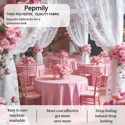 8 Pack Pink Round Tablecloth, 90 Inch