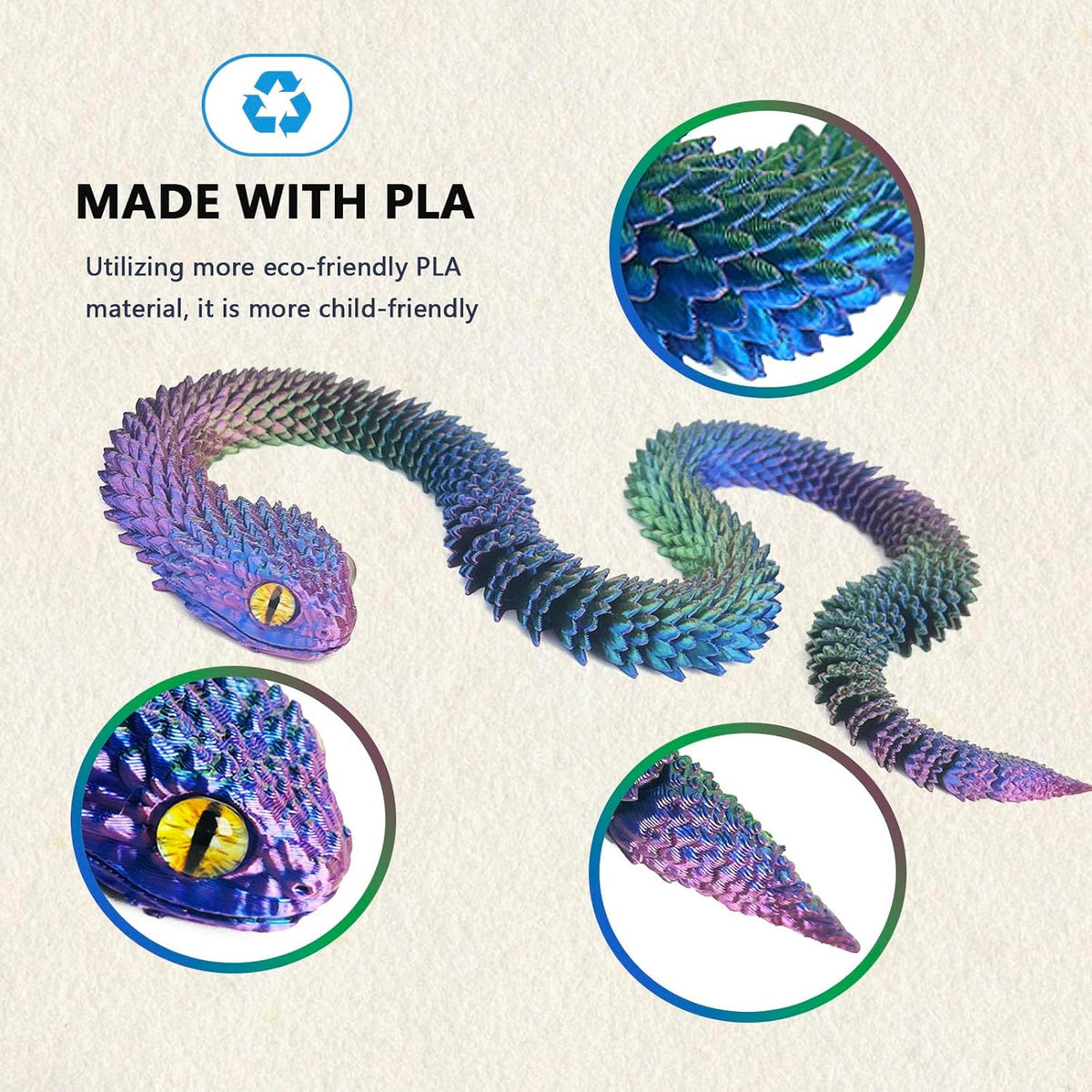 24in 3D Printed Snake Toys, Flexible 3D Printed Animal, Fidget ADHD Snake Toys, Perfect Desk Pet for Animal Collectors, Easter Basket Essentials, Easter Basket Stuffers