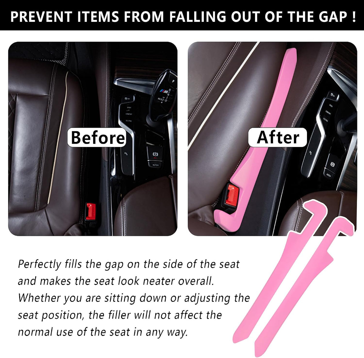 Car Seat Gap Filler 2 Pack,Car Gap Filler Organizer to Impede Items from Dropping,Essential Interior Car Accessories Seat Gap Plug (Pink)