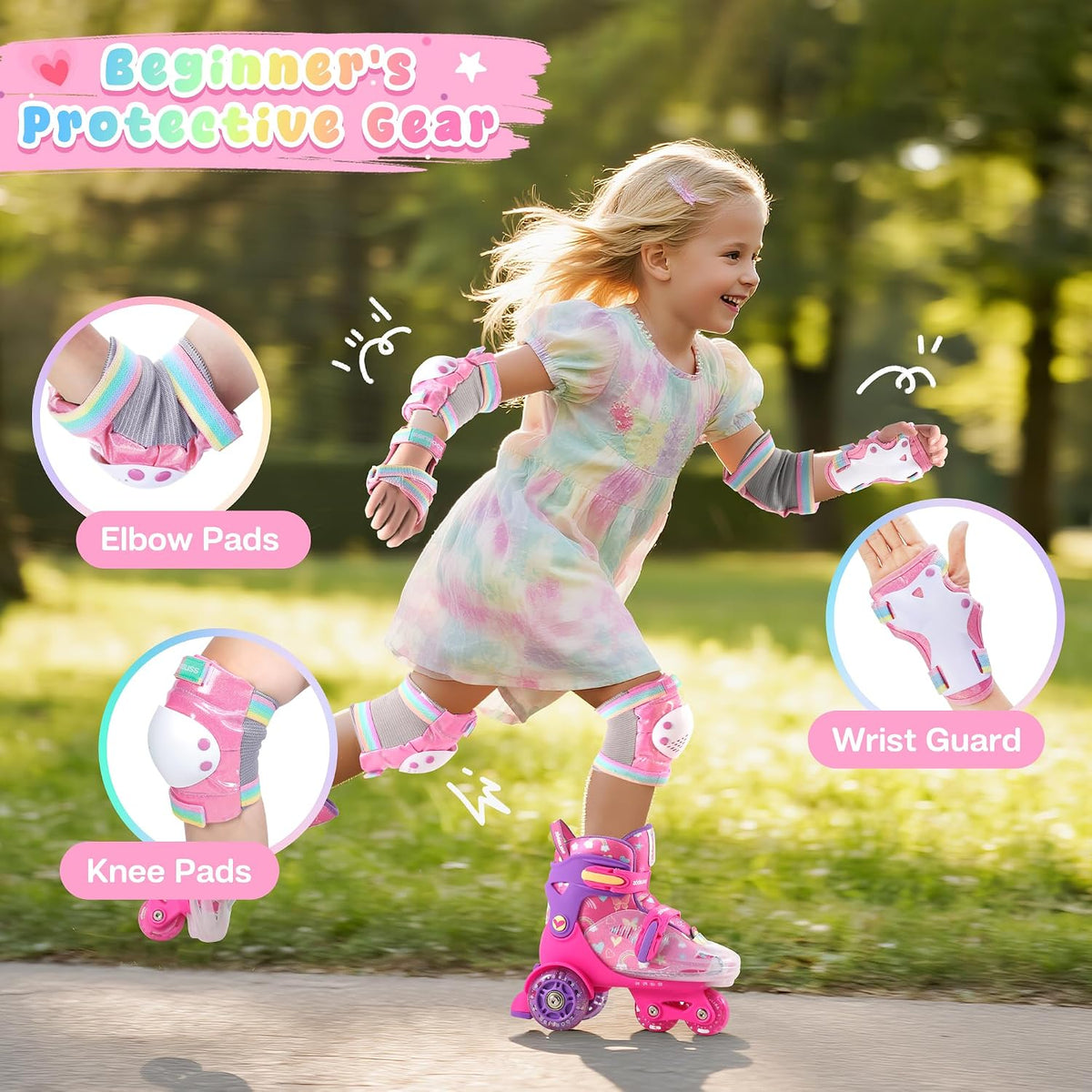 Girls Knee Pads for Kids, Toddler Knee and Elbow Pads Set