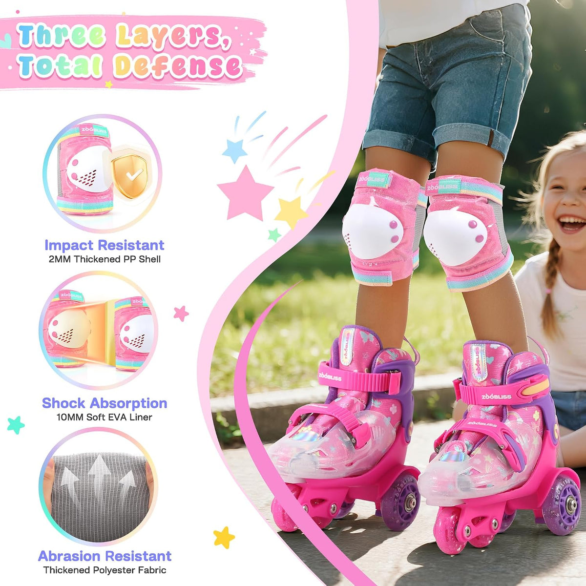 Girls Knee Pads for Kids, Toddler Knee and Elbow Pads Set