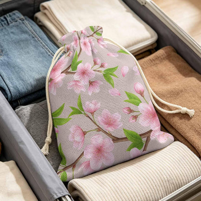 Victoroes Spring Peaches Drawstring Gift Bags 2 Pcs 11.8" x 15.7" Medium Peaches Flowers Begin Gift Bag Reusable Fabric Wrap Bags for Wedding Party Birthday Holiday