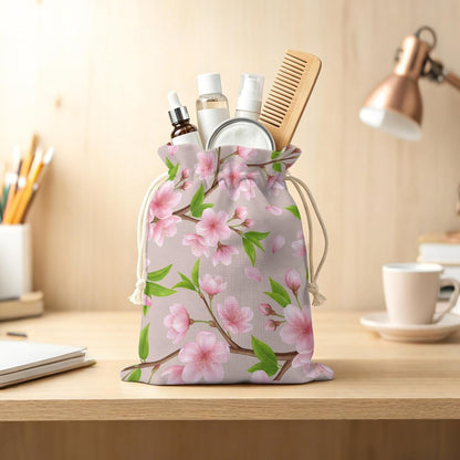 Victoroes Spring Peaches Drawstring Gift Bags 2 Pcs 11.8" x 15.7" Medium Peaches Flowers Begin Gift Bag Reusable Fabric Wrap Bags for Wedding Party Birthday Holiday