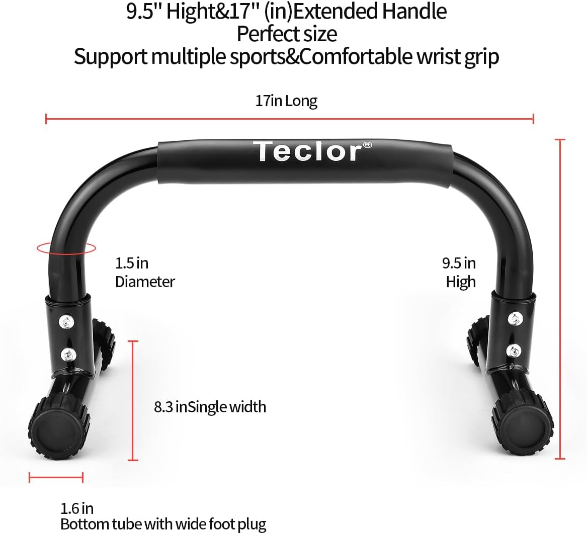 Teclor Push Up Bar, Parallettes Bars For L-sit & Dip, Heavy-Duty No Wobbling Parallel Bars Stand For Handstands, Full Planche, Calisthenics, 9.5in High Workout Stands for Home Fitness Training