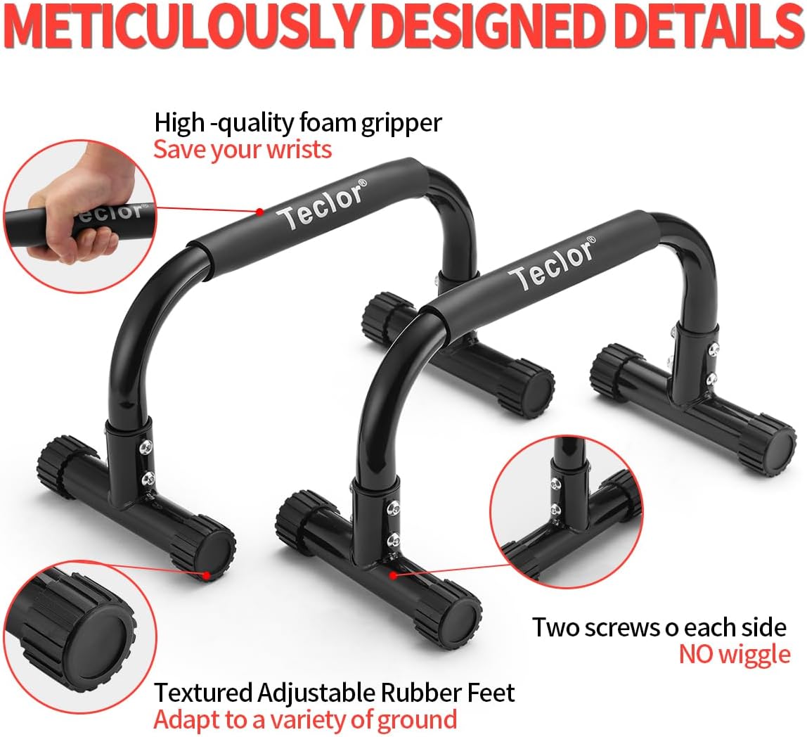 Teclor Push Up Bar, Parallettes Bars For L-sit & Dip, Heavy-Duty No Wobbling Parallel Bars Stand For Handstands, Full Planche, Calisthenics, 9.5in High Workout Stands for Home Fitness Training