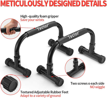 Teclor Push Up Bar, Parallettes Bars For L-sit & Dip, Heavy-Duty No Wobbling Parallel Bars Stand For Handstands, Full Planche, Calisthenics, 9.5in High Workout Stands for Home Fitness Training