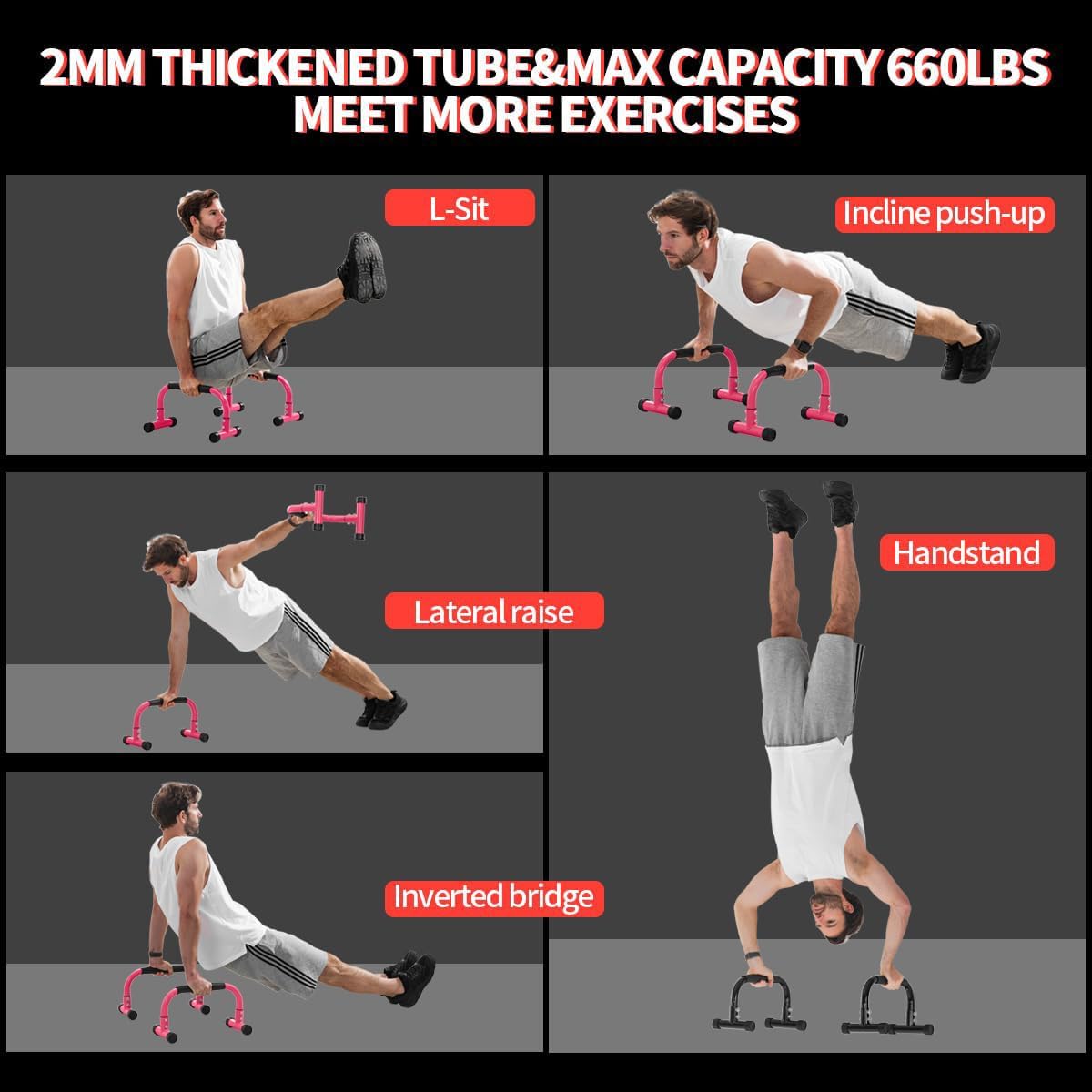 Teclor Push Up Bar, Parallettes Bars For L-sit & Dip, Heavy-Duty No Wobbling Parallel Bars Stand For Handstands, Full Planche, Calisthenics, 9.5in High Workout Stands for Home Fitness Training