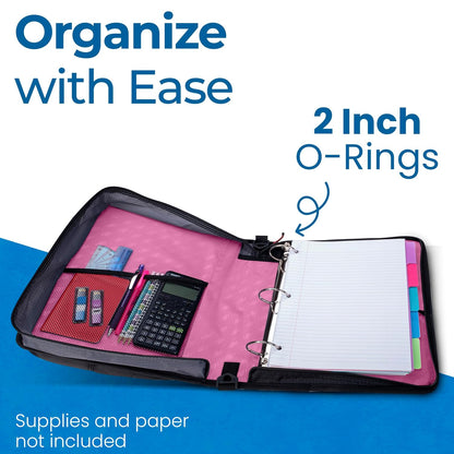 School Zipper Binder | 2" O-Rings | 400-Sheet | LT-007 Light Pink
